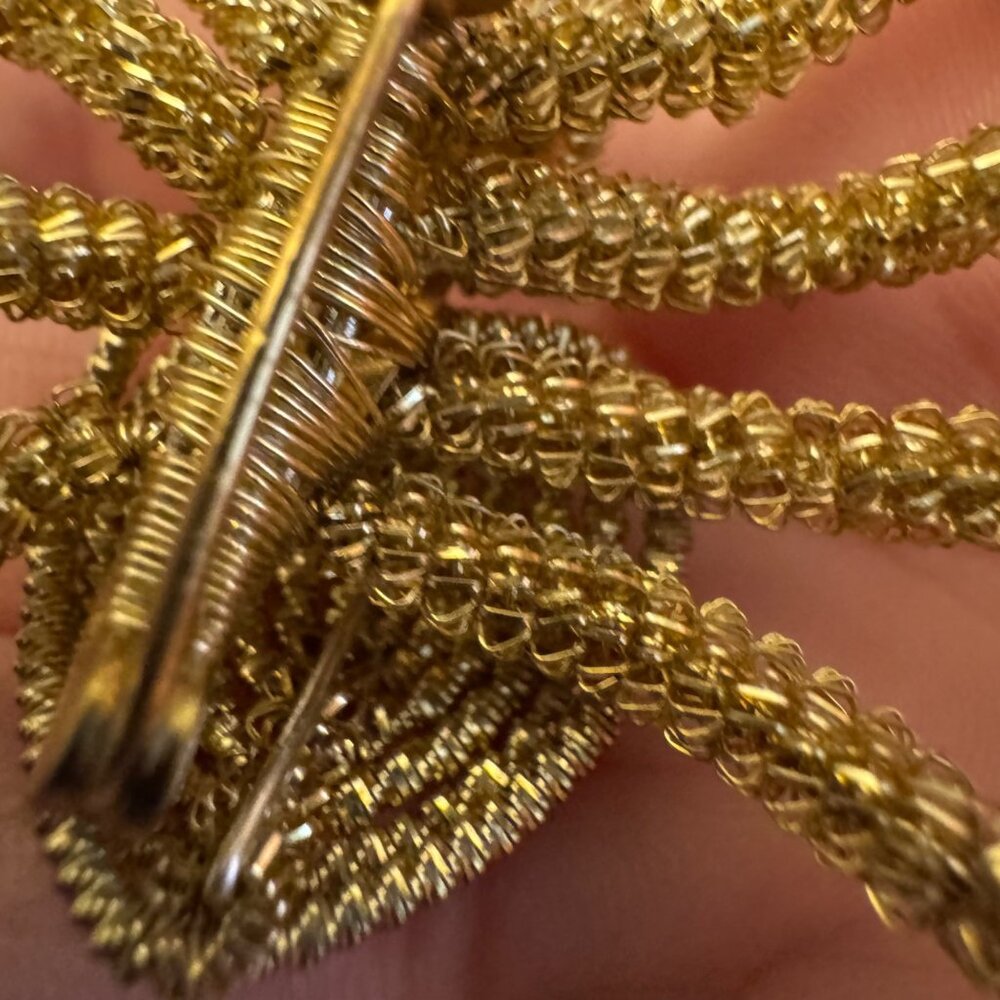Gold-Tone Handmade Wire Spider Brooch With Rhinestone Accents - Picture 11 of 14